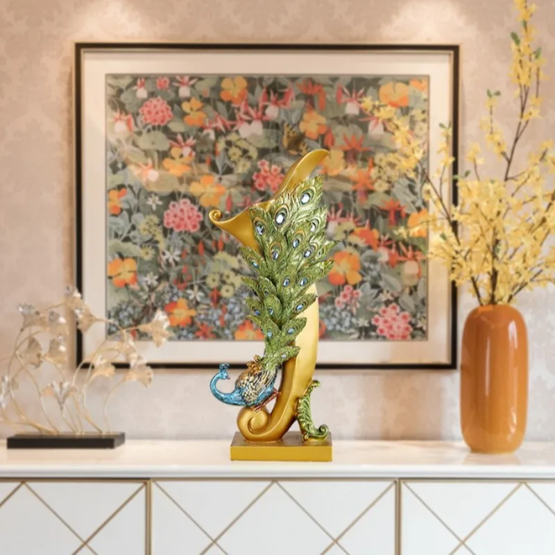 Living Room Decoration Vases Decoration Home В Скандинавском Стиле Floreros Altos European Peacock Vase Ornament Porch Jewelry