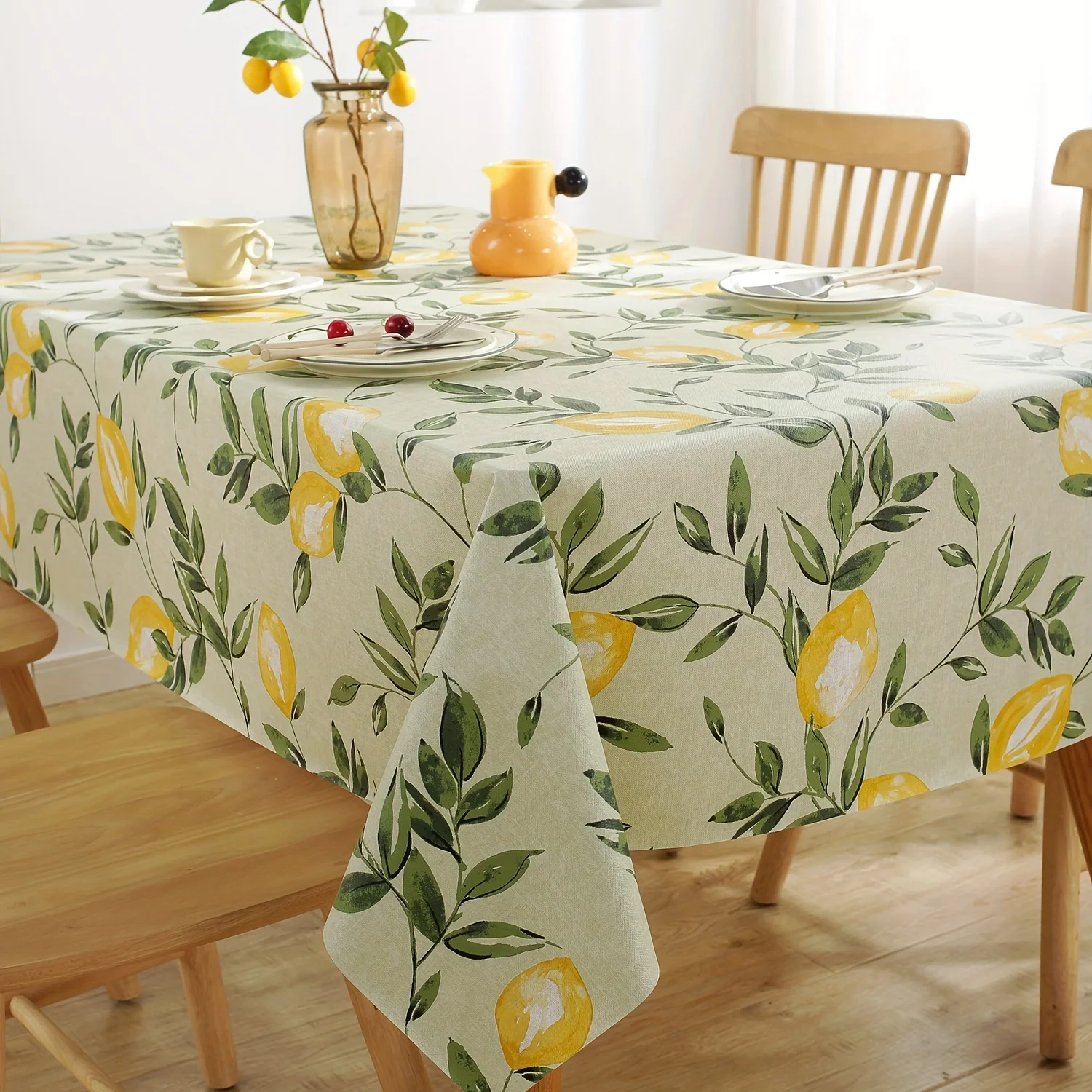 1pc Lemon Pattern PVC Tablecloth Home Waterproof Oil-proof Washable Dust-proof Table Cover Tabletop Kitchen Dining Table Decor