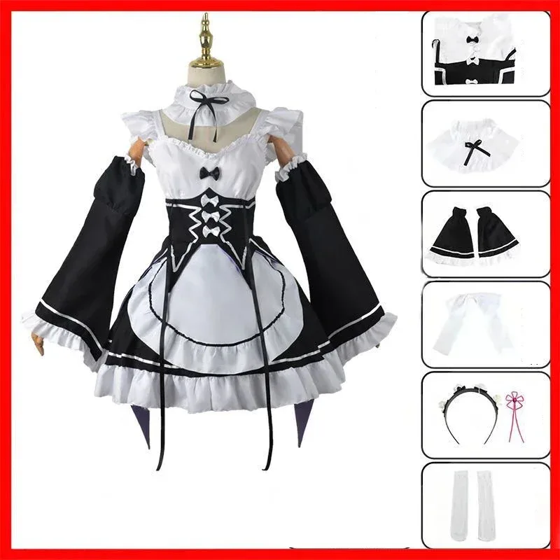 Anime Ram Brake Cosplay Re: Zero Kara Hajimeru Isekai Seikatsu disfraz negro niñas ropa de sirvienta mujeres delantal vestido costo de Halloween