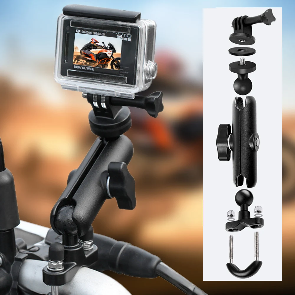 

Motorcycle Bike Camera Holder Handlebar Rearview Mirror Mount Bracket 1/4 Metal Stand for Go-Pro Hero8/7/6/5/4/3+ Action Cameras