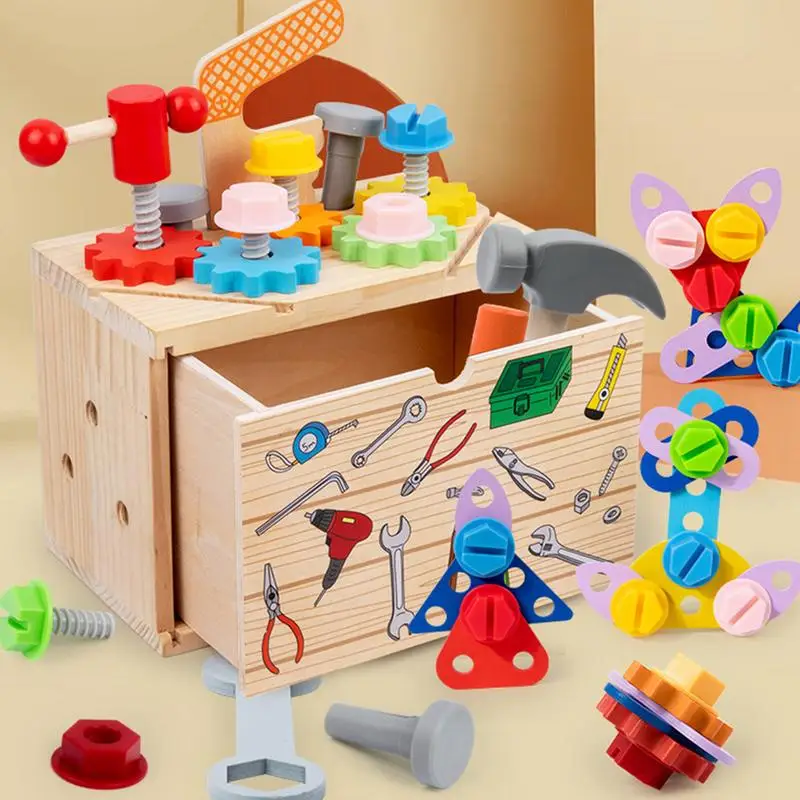 Wooden Tool Box Montessori STEM Construction Tool Box Pretend Play Toys Set Montessori Learning Activity Christmas Birthday Gift