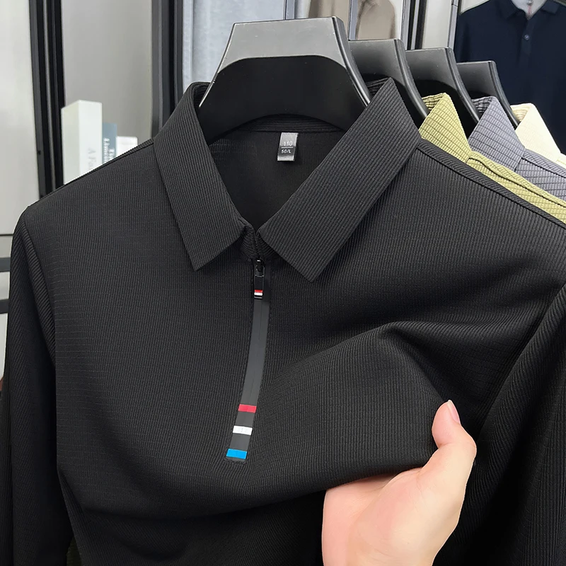 

Лёгкая роскошная полумолния мужская длинными рукавами поло рубашка высококачественная Личность клетчатый принт корейская стиль мода новая отдыха футболка