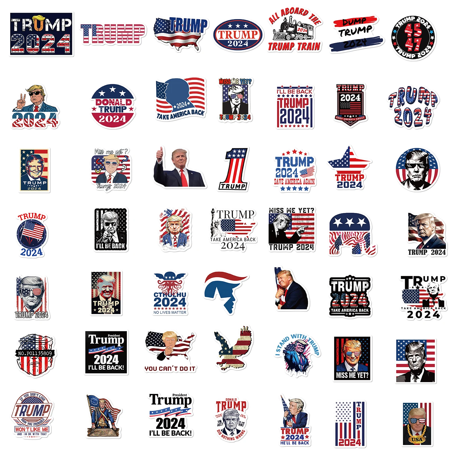 50PCS Funny Cartoon Trump Stickers Phone Computer Laptop Motorcycle Waterproof Graffiti Sticker Packs Decorative DIY