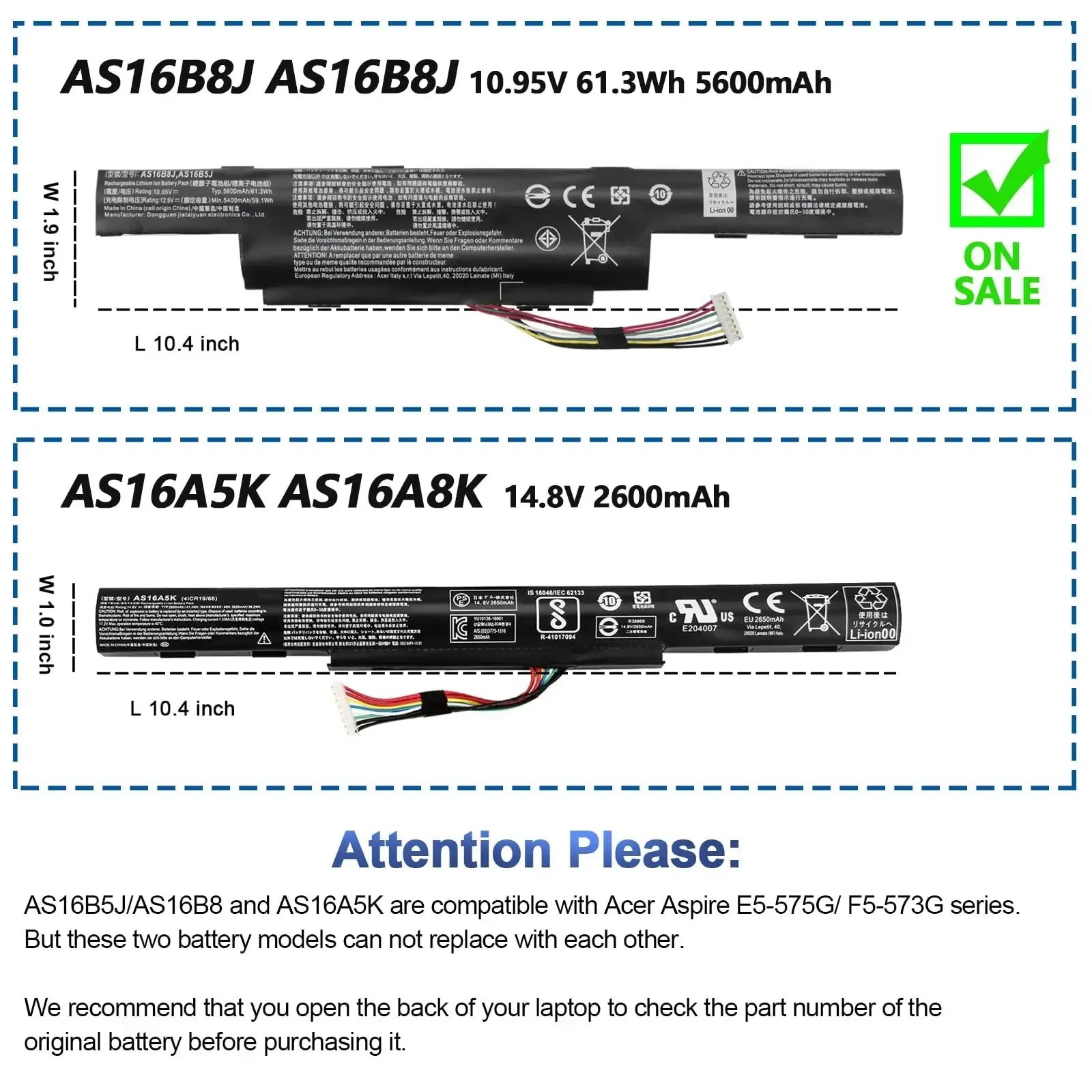 Imagem -04 - Bateria do Portátil Acer Aspire As16b5j As16b8j 156 E5575g E5-575g-53vg E5-575g75md E5-57533bm E5-575g-57d4 E5-575g-5341