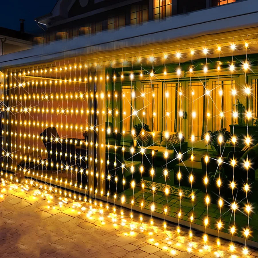 Cadena de cortina con efecto de nieve de flujo de agua, guirnalda colgante de Navidad, luz de carámbano de cascada para fiesta de boda, 3x2M, 3x3M