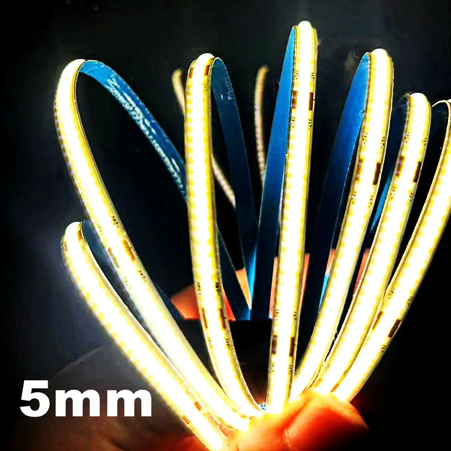 5MM COB LED Strip Light DC 12V 24V 480LEDs/320LEDsM/ High Density Linear Dimmable Flexible COB Tape Light Bar 3000K 4000K 6000K