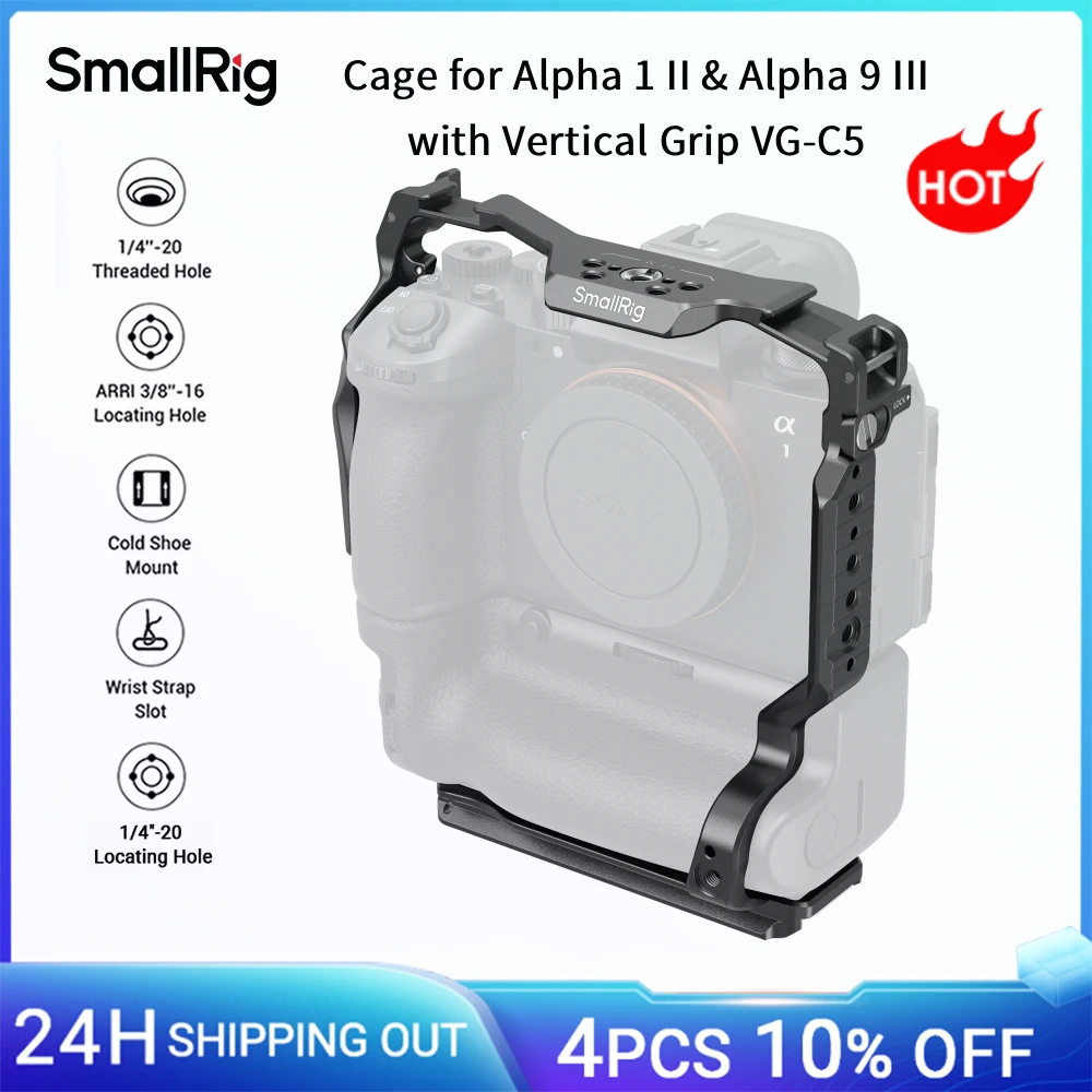 

Кейдж SmallRig A9 для Alpha 1 II и Alpha 9 III с вертикальной рукояткой VG-C5 и встроенной быстросъемной площадкой Arca-Swiss для штатива 5908