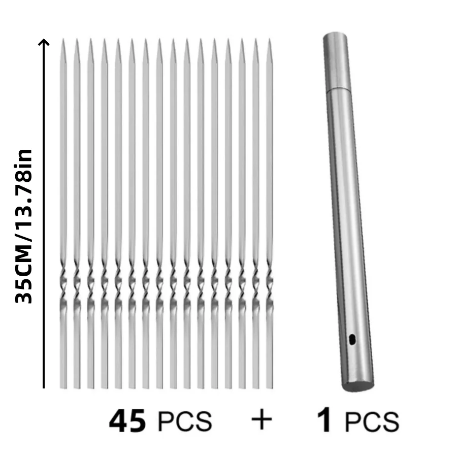 45pcs Stainless steel barbecue skewers food grade stainless steel skewers recyclable flat barbecue needles Kitchen Tools view 6