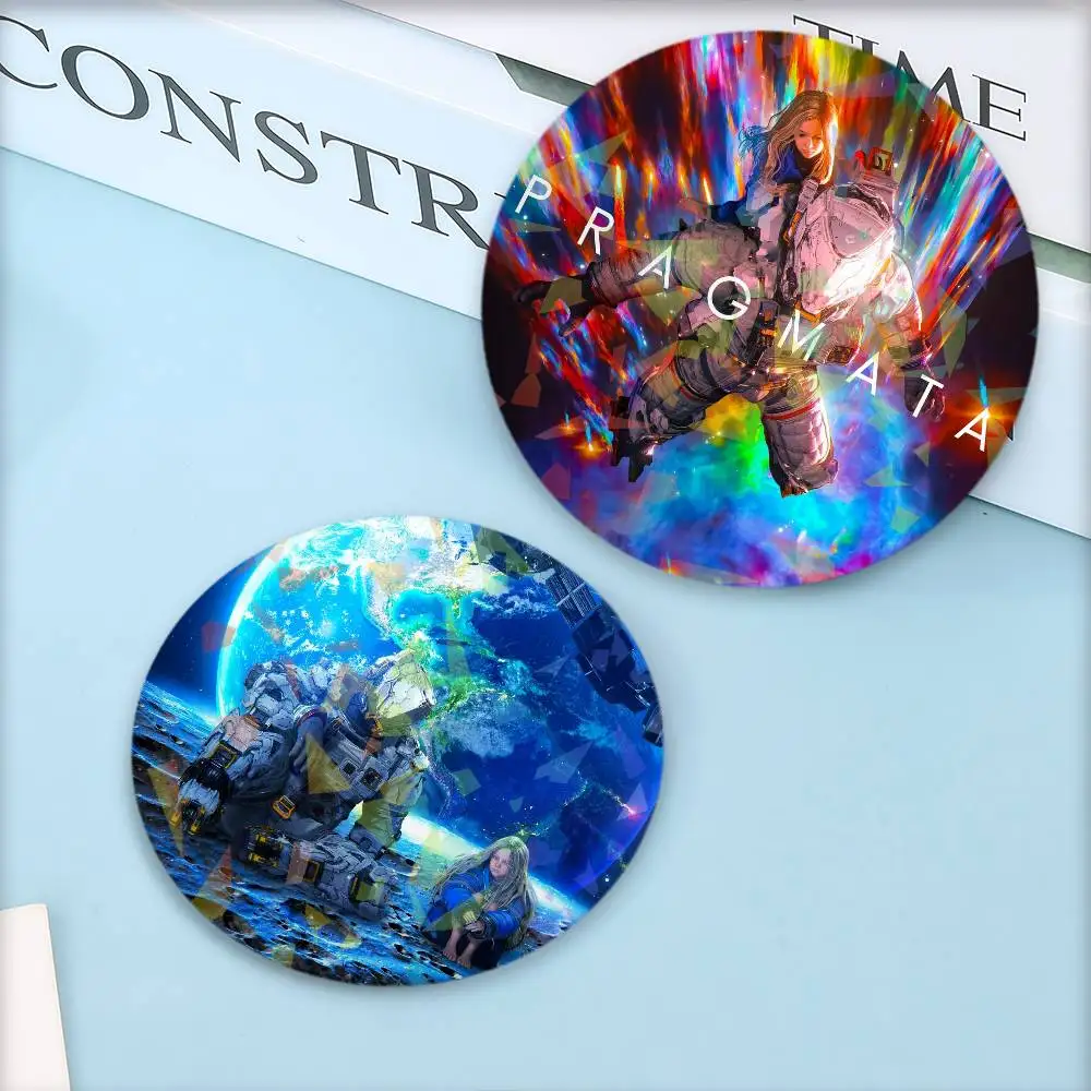 Game Pragmata Round Badge Lapel Pins for Backpacks Briefcase Laser Brooch Clothes Gifts