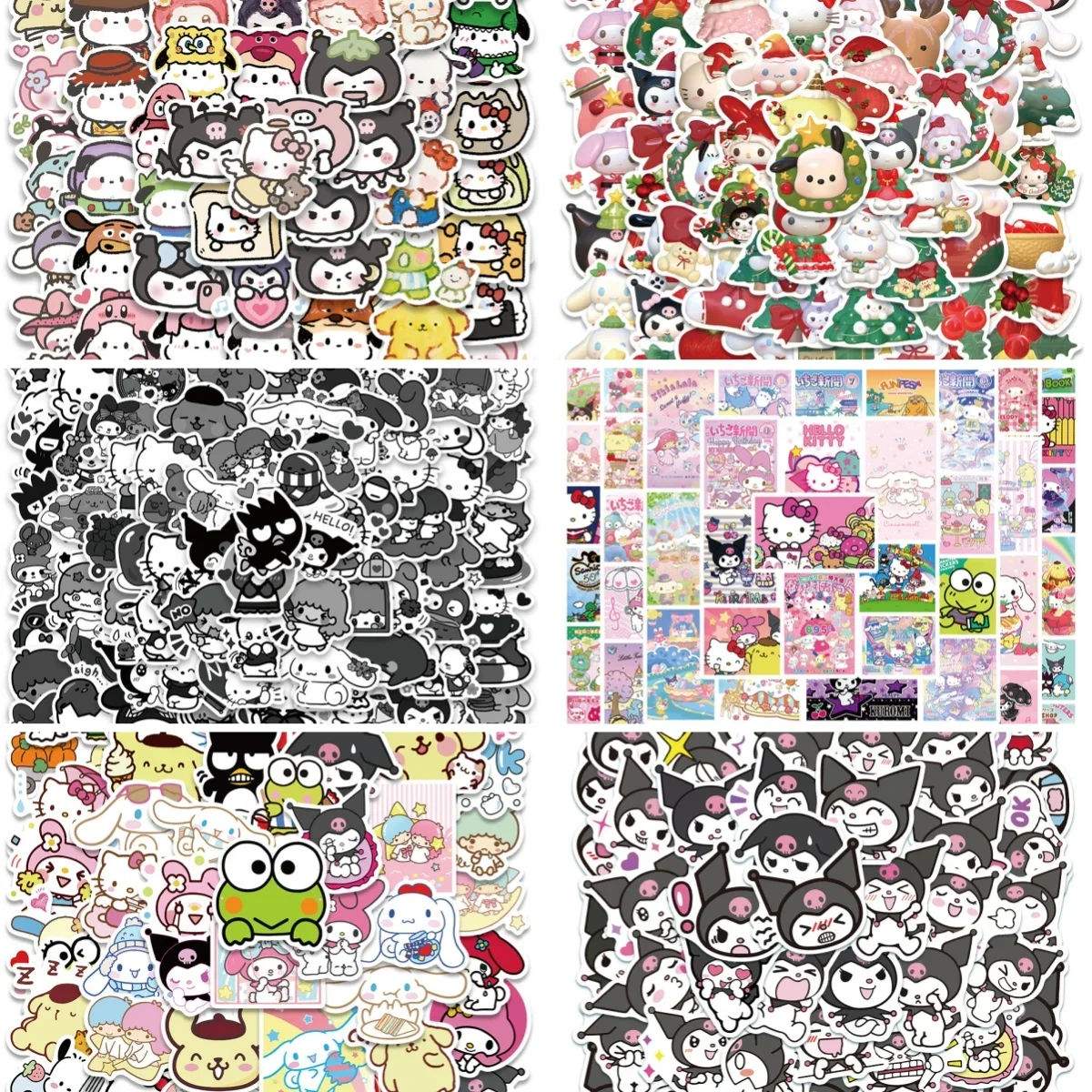 50/100pcs Anime Sanrio Diy Stickers Kuromi Hello Kitty Melody Kawaii Scrapbook Phone Case Christmas New Year Party Decor Sticker