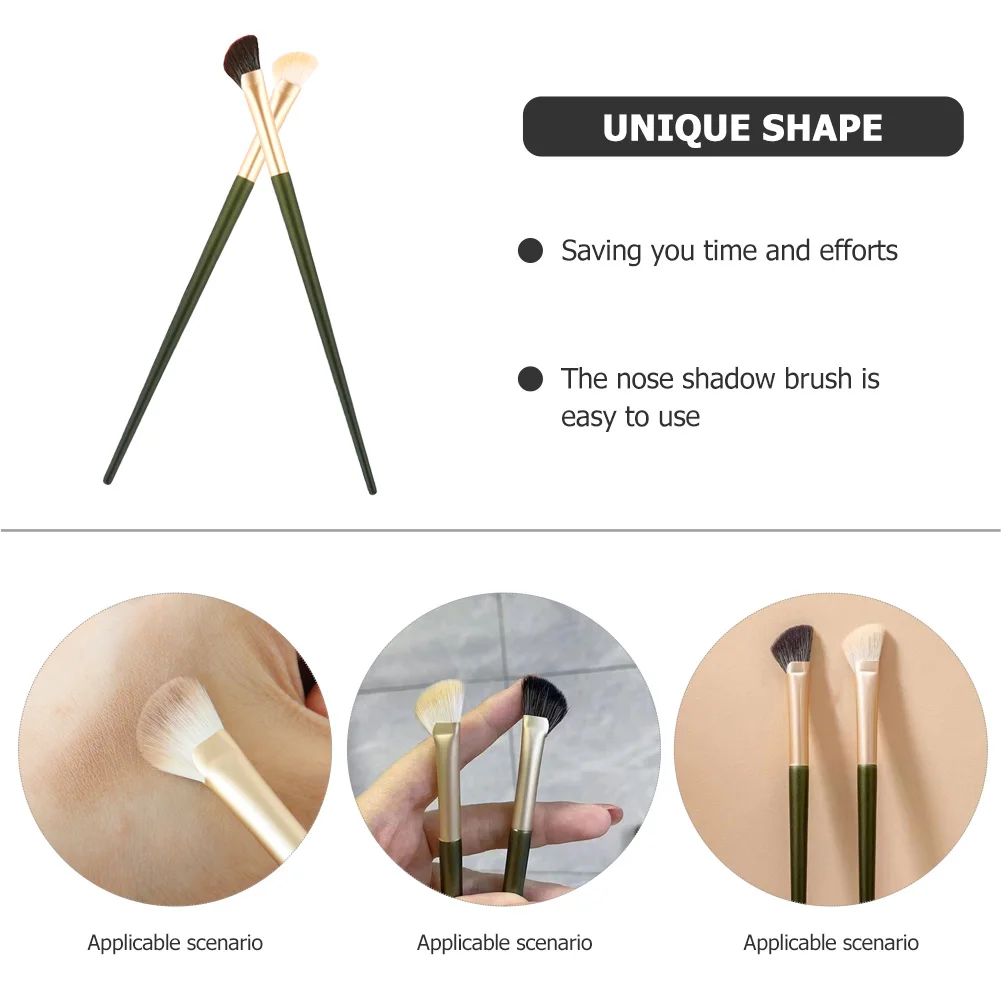 

2pcs Green Wood Handle Black White Bristles Nose Shadow Brush Makeup Tool for Women Portable Contouring Brushes