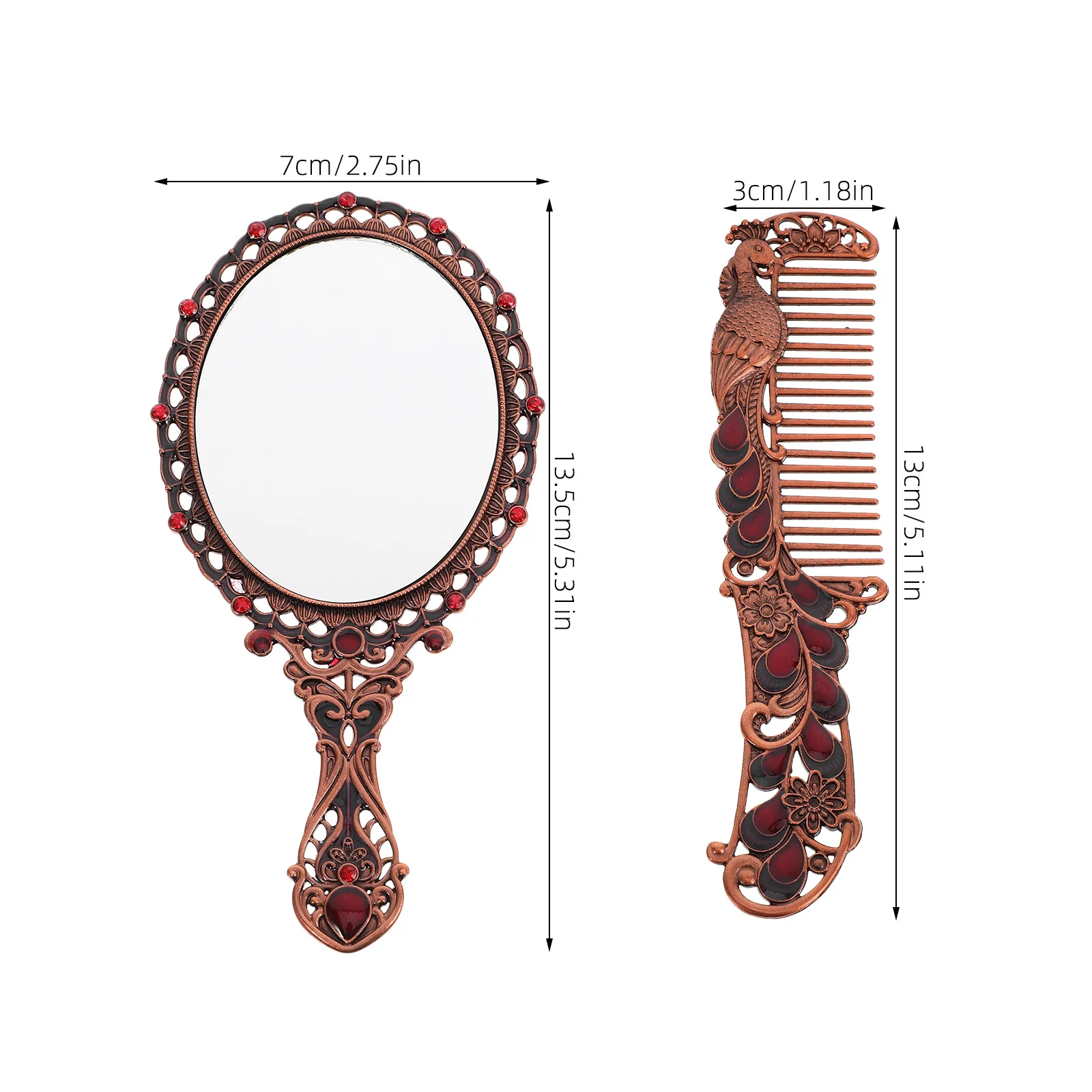 1 مجموعة 1 مجموعة ماكياج خمر مع مشط مرآة اليد الصغيرة المحمولة للسفر النساء الفتيات عنبر الحمام المرآة البالونية