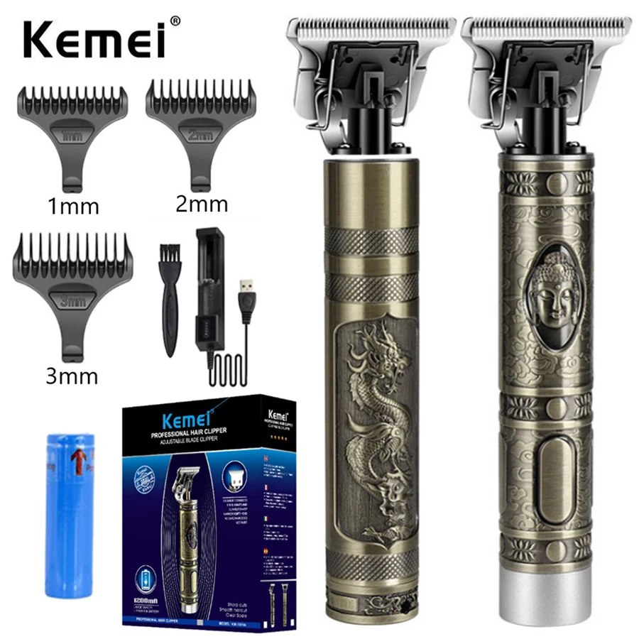 KM-1974 Professional Hair Clipper Barber Hair Trimmer for Men Retro Buddha Cordless Edge Electric Hair Cutting Machine