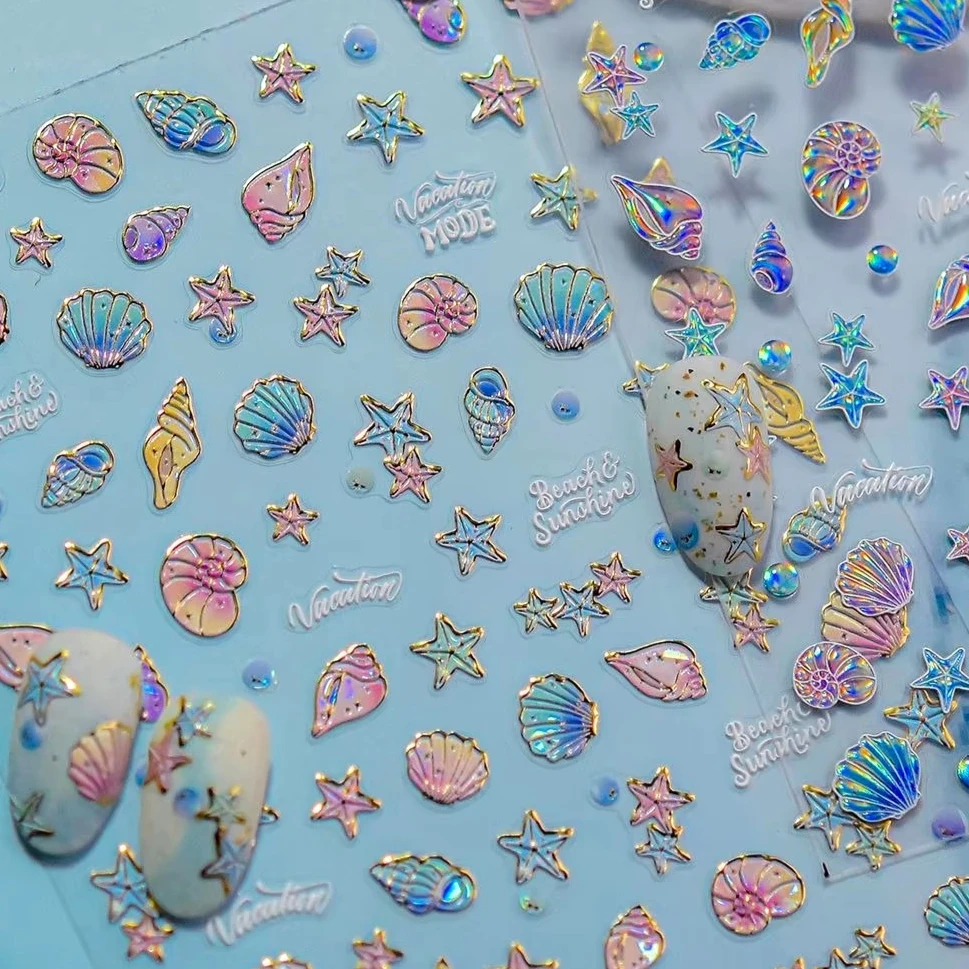 

Vacation Mode Beach Colourful Conch Dolphin Shell Starfish Jellyfish Star Summer Sea Wave Water Bubble Nail Art Stickers Decals