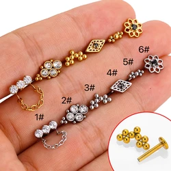 1PC Surgical Steel Labret Crystal Cluster Helix Tragus Cartilage Flat Base Ear Studs Piercing Jewelry 16G