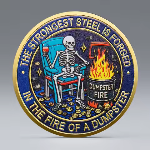 New Creative Trash Can Huobi Funny Medal Gold-plated Commemorative Coin Inspiring Gift