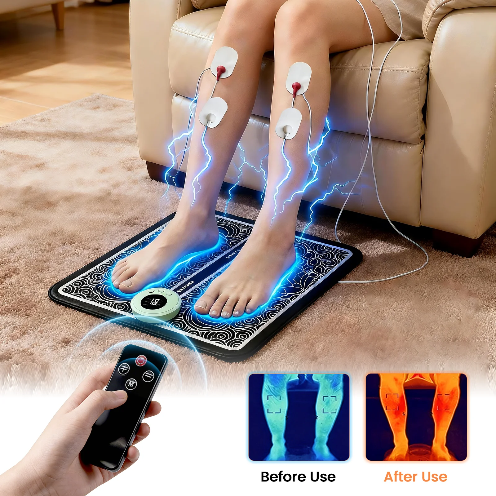 

USB Charging Portable Feet Acupoints Massage Mat Adjustable Electrical Muscle Stimulation Electric EMS Foot Massager Pad