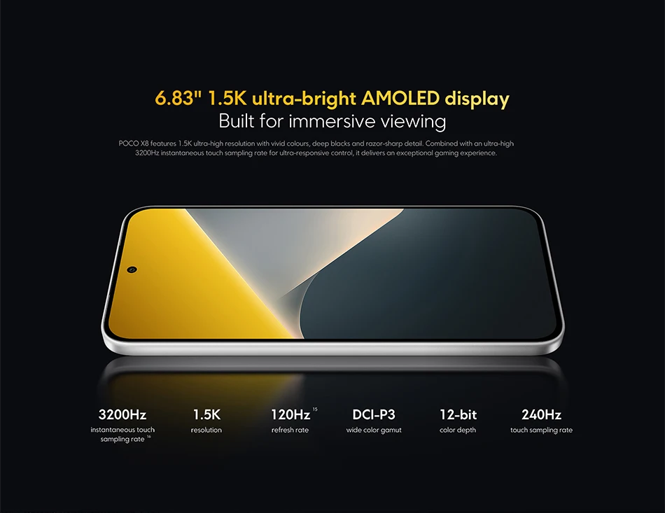 Global Version POCO X8 Snapdragon® 6s Gen 4 Smartphone NFC 50MP main camera 8340mAh 6.83" AMOLED display 67W HyperCharge
