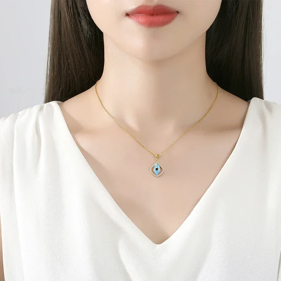 Kaletine klasyczny prosty turecki wisiorek złe oczy 925 srebro naszyjnik dla kobiet moda biżuteria Choker łańcuszek do obojczyka