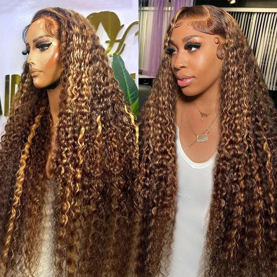 

Highlight Honey Brown 13x6 Curly Lace Front Human Hair Wigs Brazilian 13x4 Ombre Colored Deep Wave Lace Frontal Wigs Women