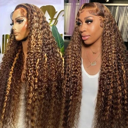 Highlight Honey Brown 13x6 Curly Lace Front Human Hair Wigs Brazilian 13x4 Ombre Colored Deep Wave Lace Frontal Wigs Women