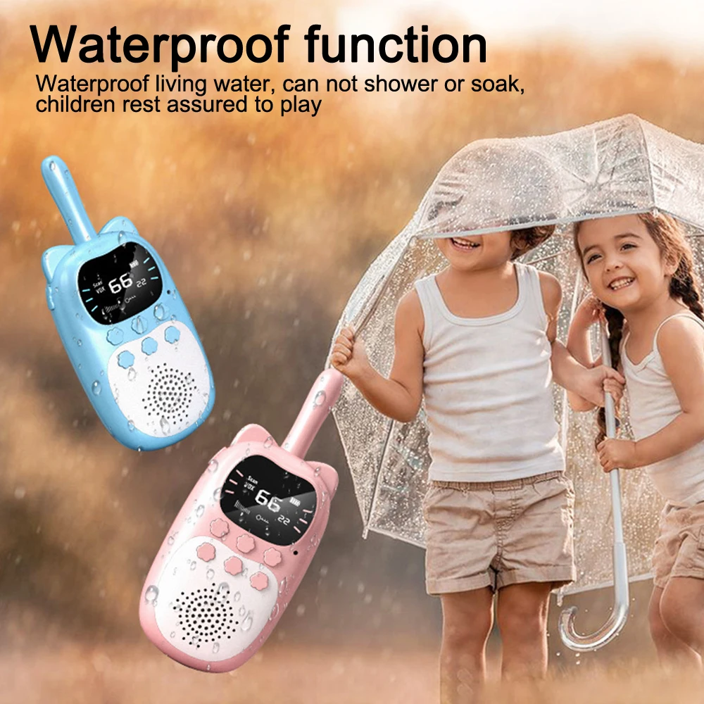 Kids 2pcs Walkie Talkie Rechargeable 1000mAh Handheld 0.5W 3km Radio Transceiver Interphone Interactive Birthday Gifts for Child