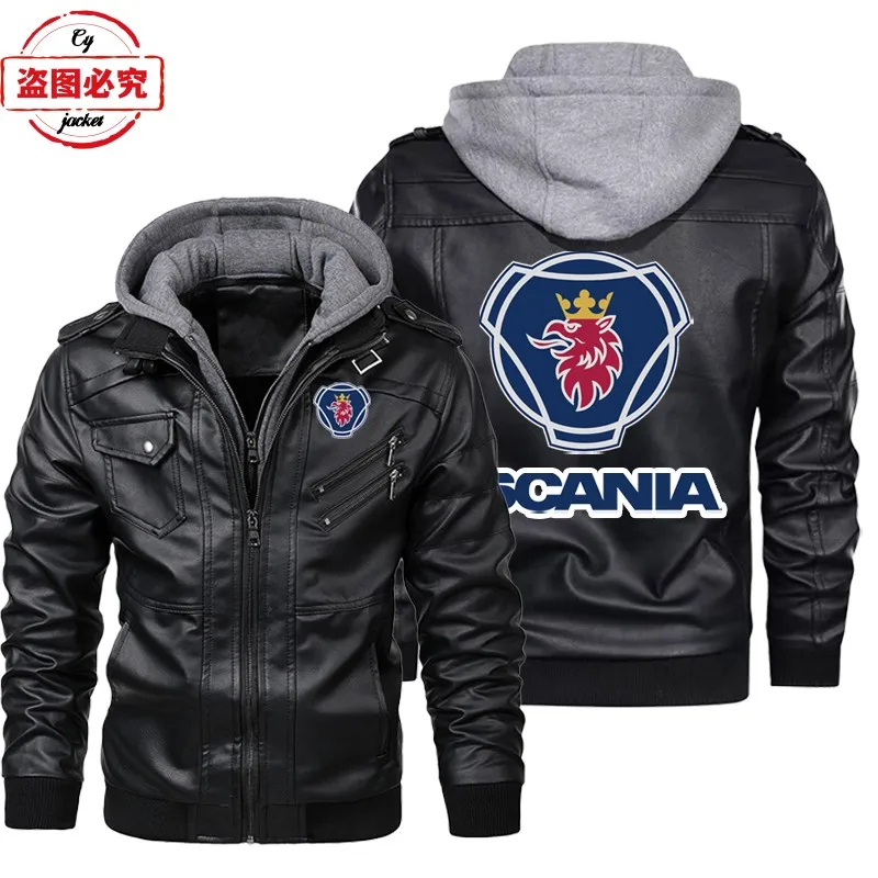 

Размер ЕС, сверхмощный грузовик с логотипом, ретро стираная куртка из искусственной кожи Scania, мужская куртка с капюшоном, рабочая одежда для грузовиков, командная форма