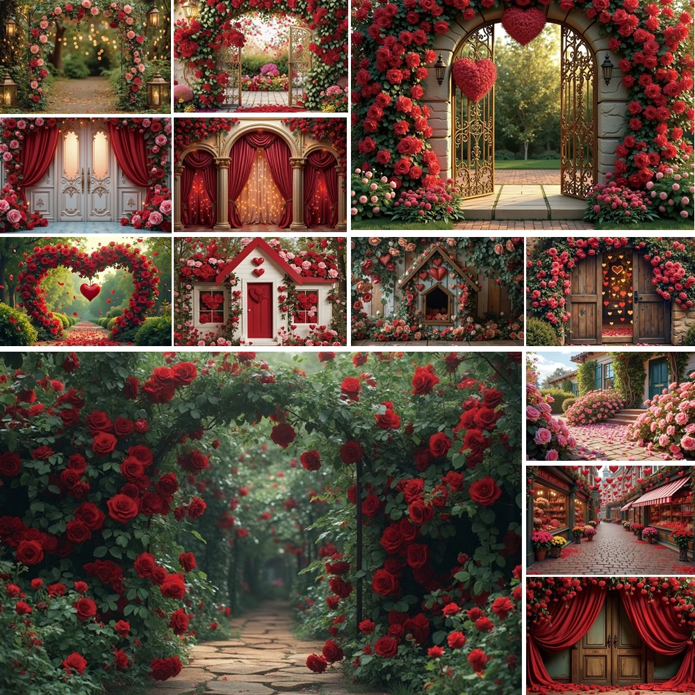 

MOON.QG Valentine's Day Decoration Backdrop Arch Garden House Wooden Flower Path Backgrounds For Photographs Props Photozone
