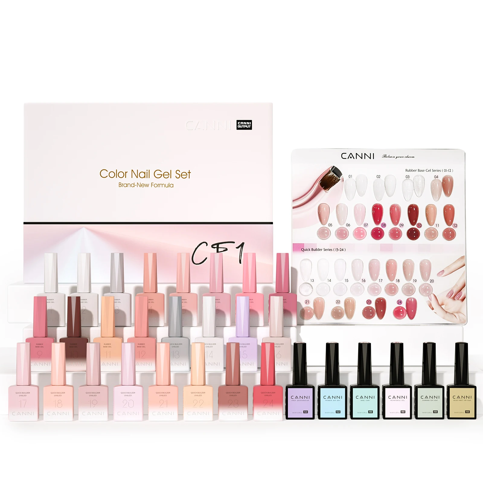 CANNI Rubber Base Quick Builder Nail Gel Set 9ml 6/12/24 Colors TPO/HEMA FREE SoakOff UV LED Nail Strengthening Natural Manicure