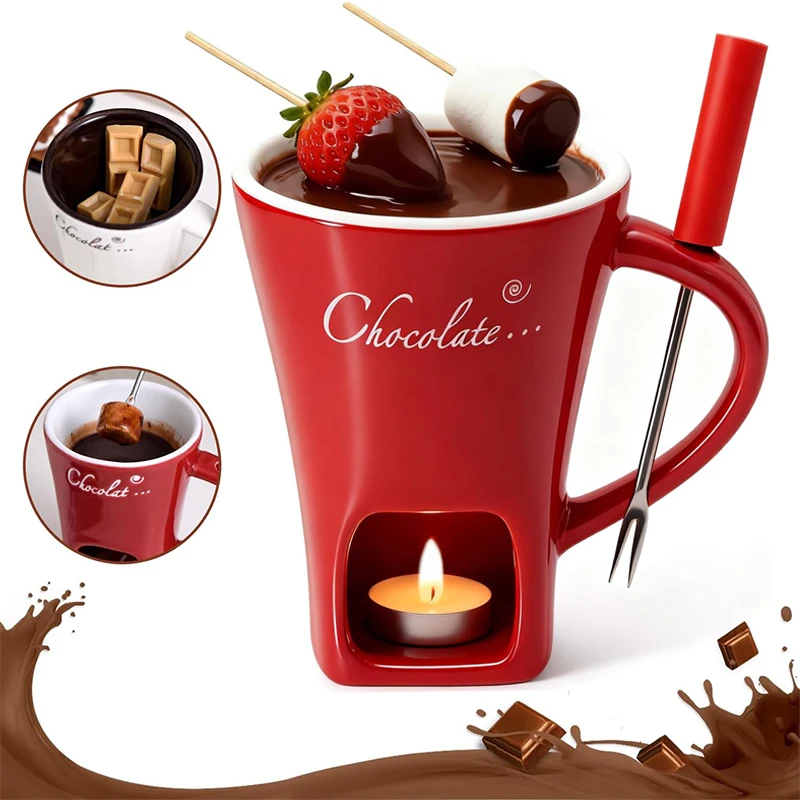 Taza para Fondue de Chocolate, Taza para Fondue de Queso con Tenedor para una Cita Romántica, Taza Creativa para Fondue para Regalos de Cumpleaños