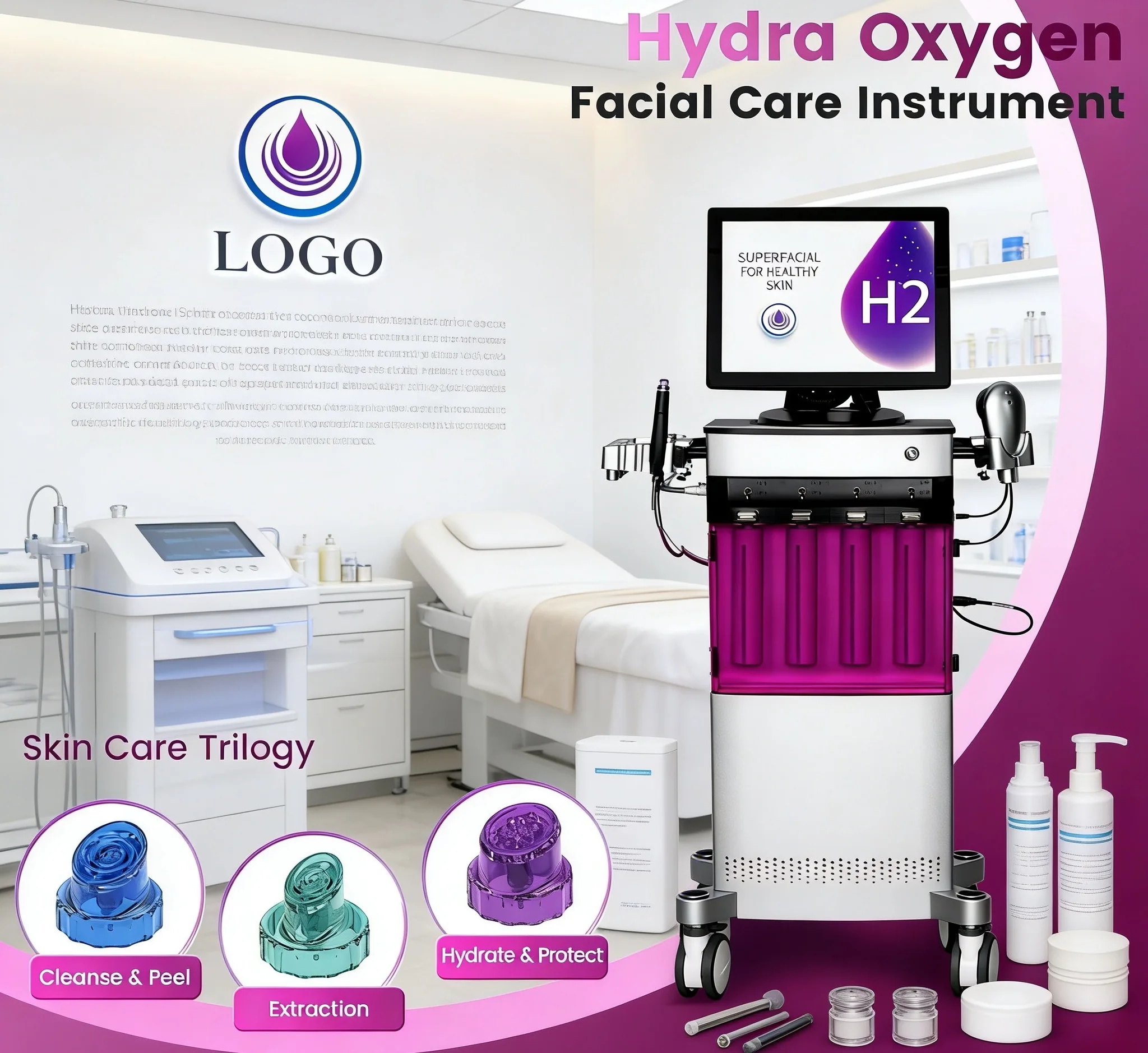 하이드라 산소 페이셜 다기능 스킨케어 기계: 얼굴 클렌징, 피부 재생, 페이스 리프팅
