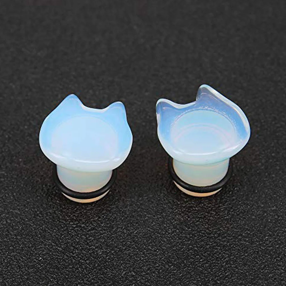 1PC Cute Cat Natural Organic Stone Ear Plug Single Flare Ear Tunnel Gauge Stretched Ear Expander Piercing 6-16mm