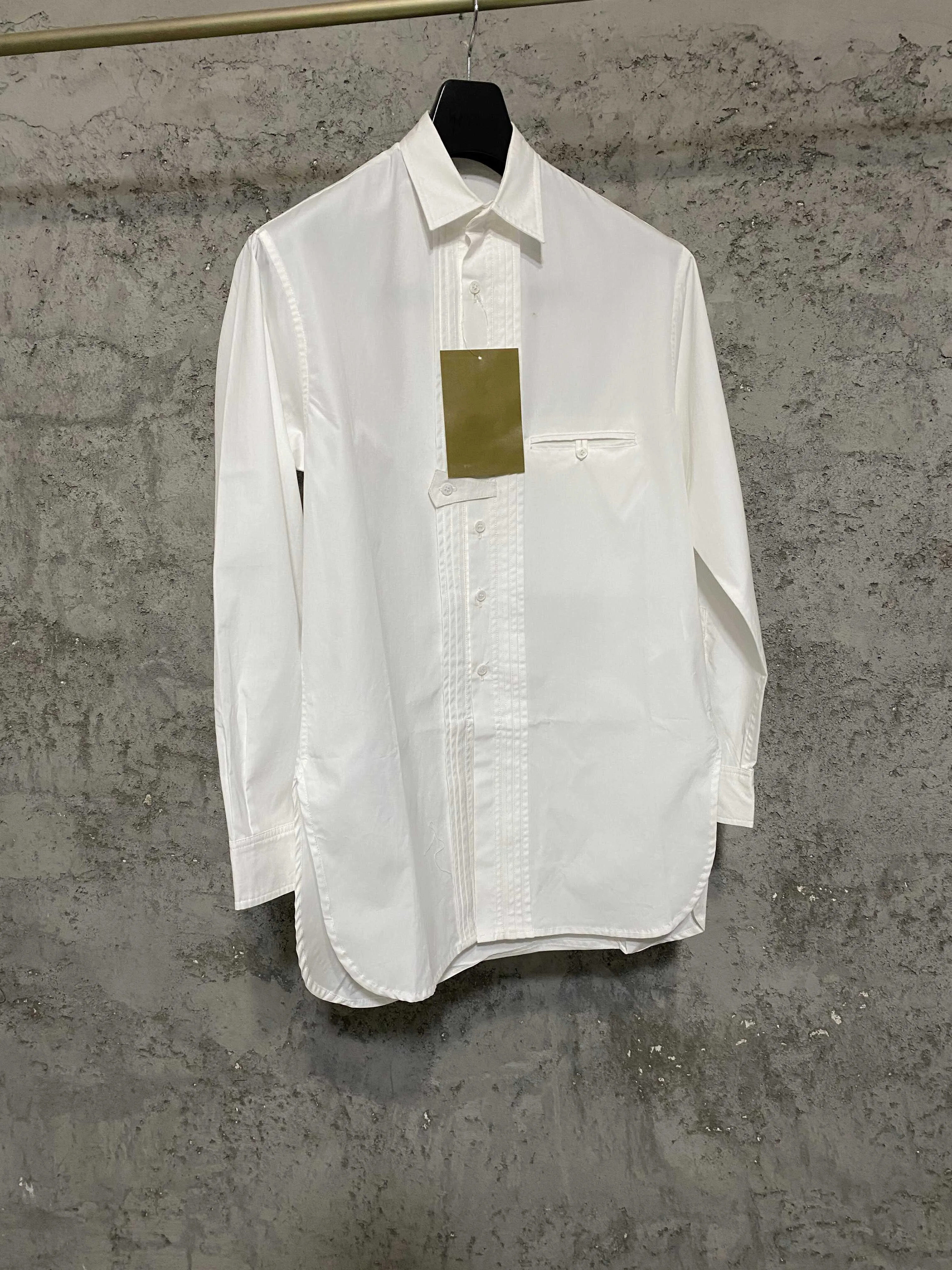 Diseño Original, cuello alto pequeño, camisa blanca informal sin cuello de manga larga de algodón hecha en Japón, tendencia china