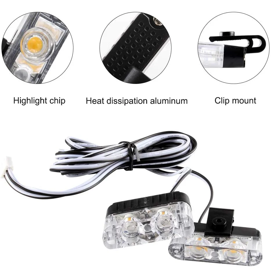 Luz estroboscópica da grade dianteira do carro, LED piscando, lâmpada de emergência, aviso policial, luz do flash, luzes diurnas, 12, 16 LED