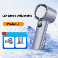 100 Speed High-speed Handheld Fan USB Mini Portable Rechargeable Turbo with Night Light & LED Display, 5000mAh