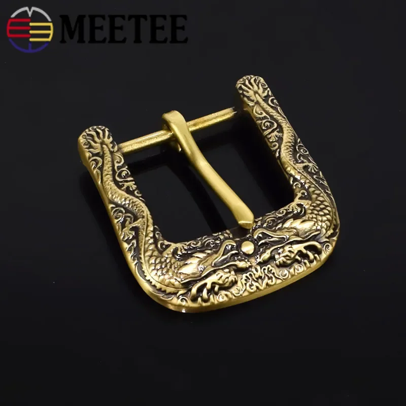 Meetee 40mm Vintage Dragon Solid Brass Belt Buckle Metal Pin Buckles Loop for 37-38mm Belts DIY Leathercraft Accessories YK169