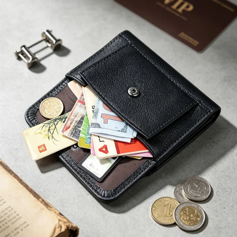 Genuine Leather Men Wallet Fashion Short Luxury Male Purse High Quality Trifold Women Wallets with Hasp