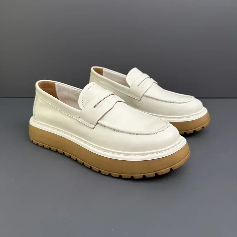 

2026 New Spring and Autumn Men's Casual Shoes Genuine Leather Thick Sole Board Shoes Gift