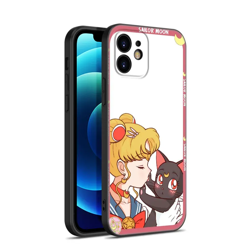 Czarne silikonowe etui na telefon Anime Sailor Moon Apple iPhone 12 13 Mini 11 14 15 Pro Max 7 8 Plus X XR XS SE 2020 2022