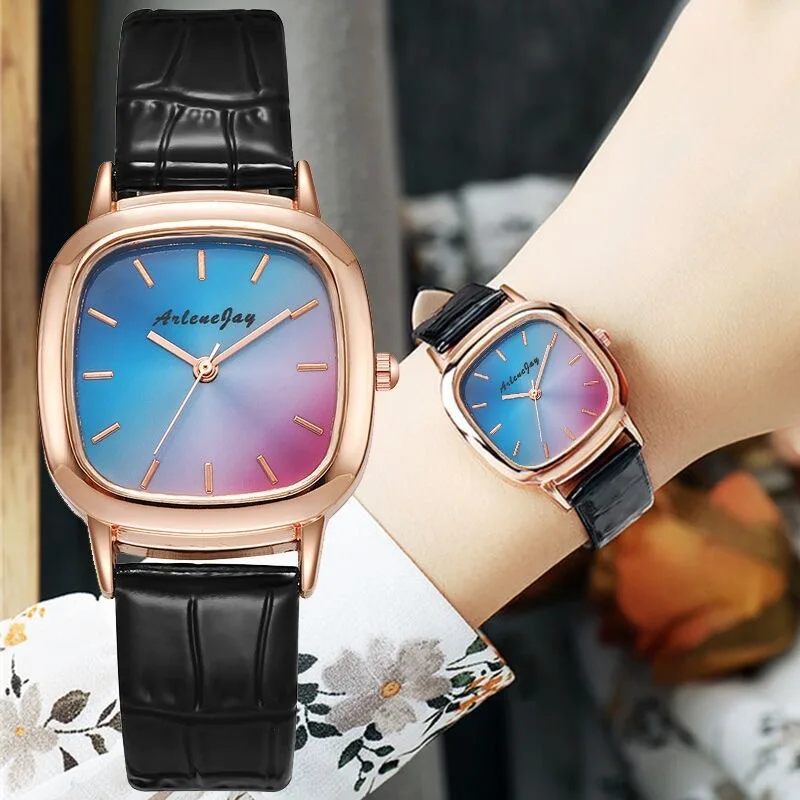 

UTHAI L53 Women's Fashion Quartz Wristwatch Square Simple Gradient Scale Dial Leather Band Ladies Fashion Jewelry Watch Clock