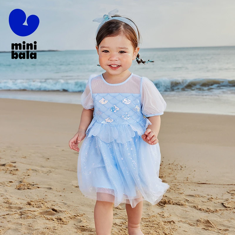 Mini Bala Girls Mermaid Mesh Dress Baby Lightweight Soft Embroidered Sweet Princess Dress