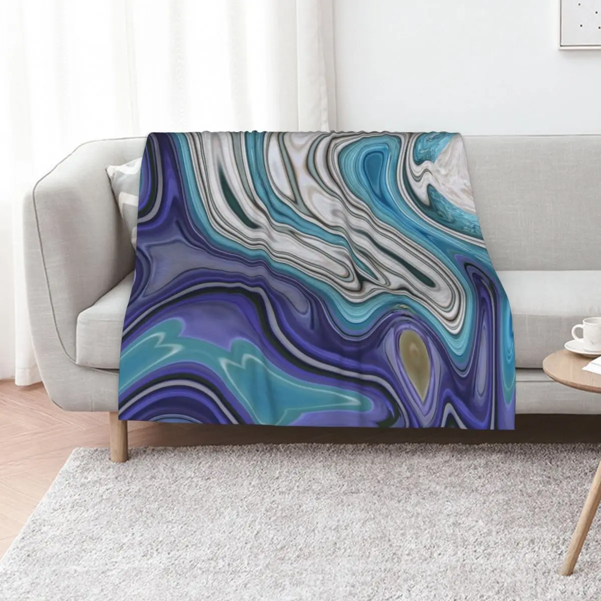 

1980s modern chic elegant marble blue purple swirls pattern Throw Blanket Soft Beds Soft Plaid Fashion Sofas Blankets
