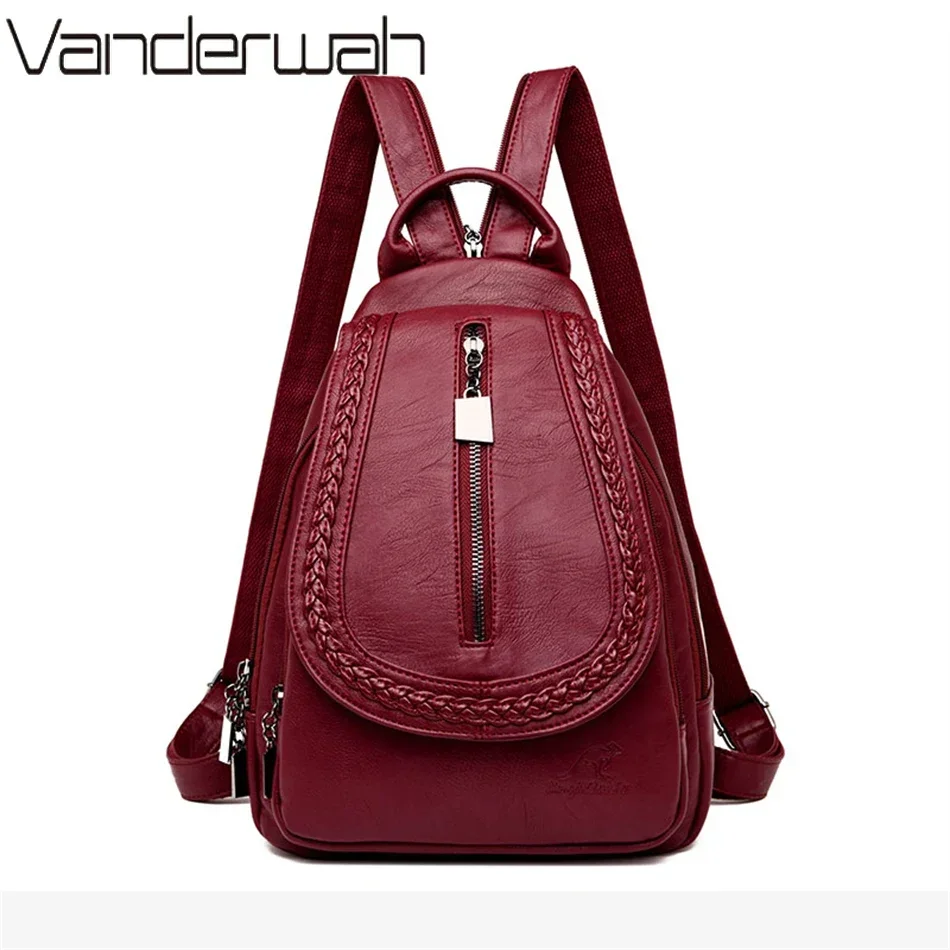 Vrouwen Zacht Leren Rugzakken Vintage Vrouwelijke Schouder Crossbody Tassen Sac A Dos Reizen Dames Bagpack Mochilas Schooltas voor Meisje