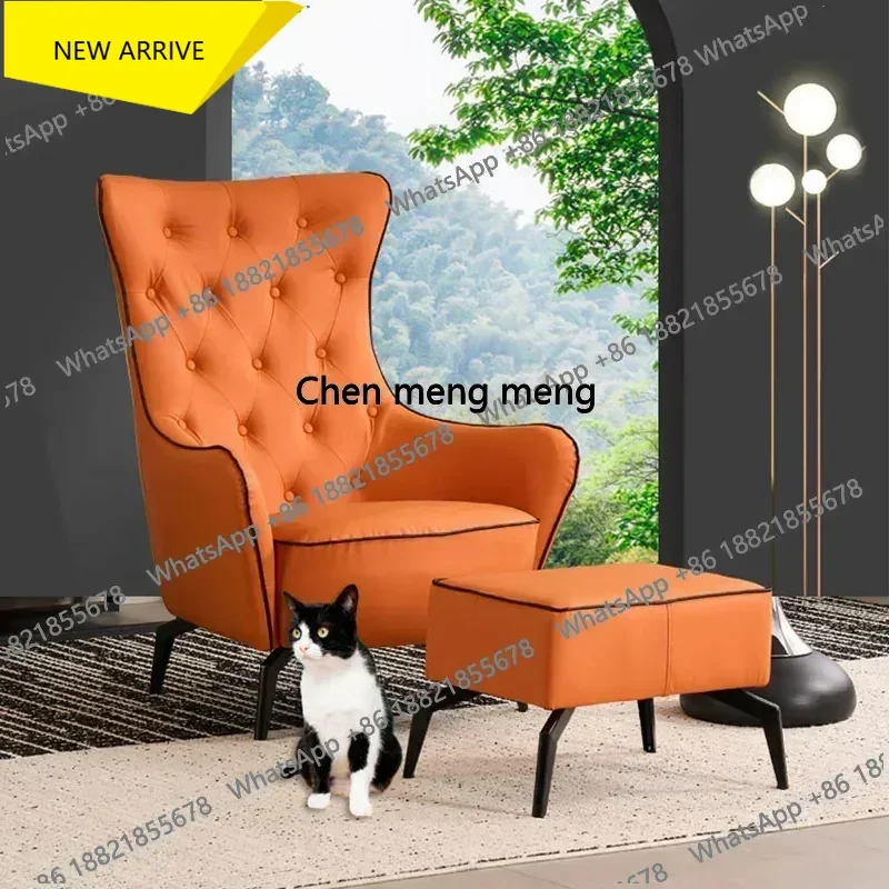 Sillón Sofá con Respaldo y Reposapiés Negro, Sillón Perezoso para Balcón, Sillón Naranja para Apartamento, Sillones Modernos para Sala, Muebles