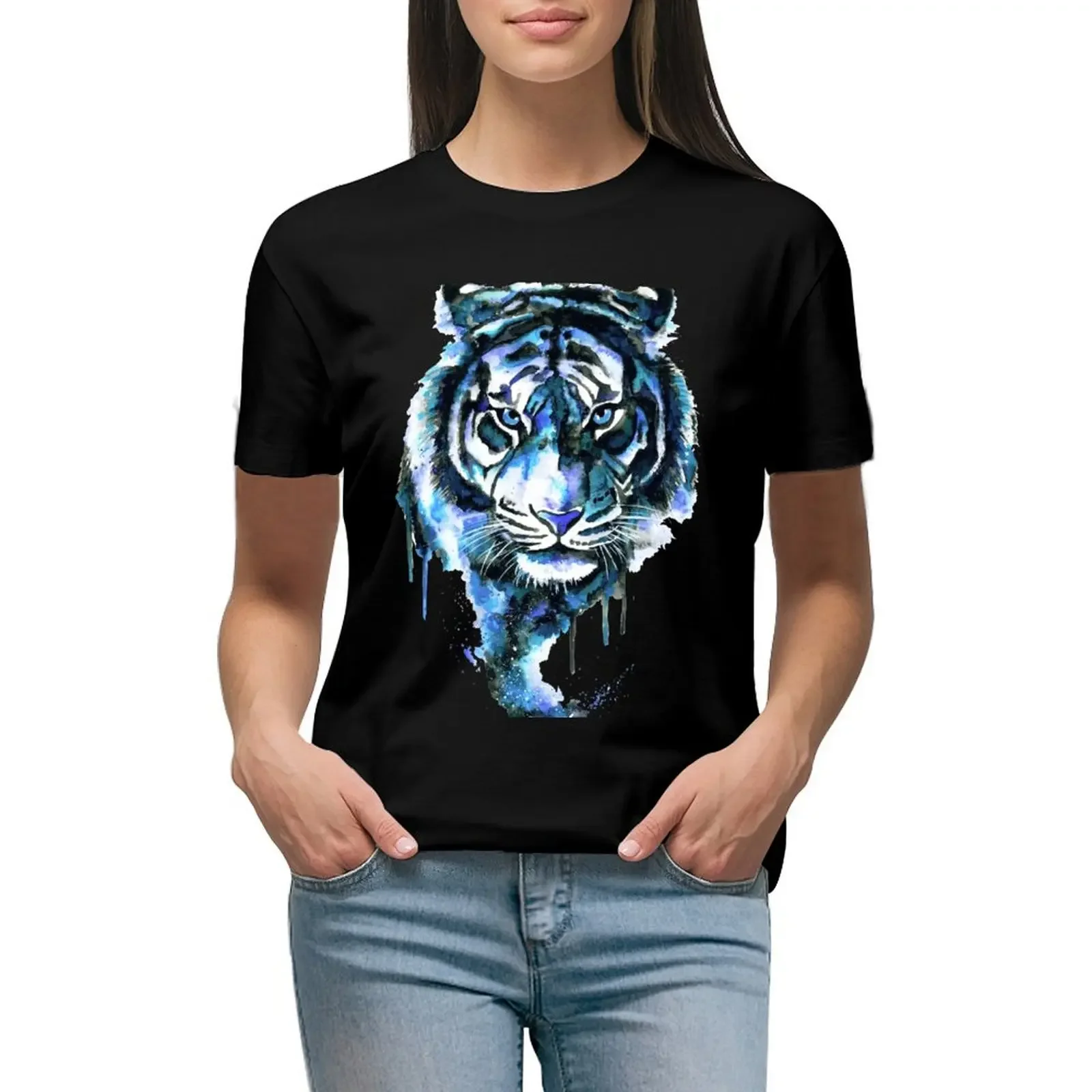 Blue Tiger T-Shirt tops blanks animal prinfor luxury designer clothing Women