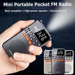 Mini radio de poche portable pour touristes, récepteur d'antenne radio, haut-parleur Bluetooth, baladeur avec affichage LED, lampe de poche, lecteur de carte TF