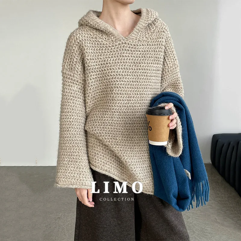

LIMO осенне-зимний трендовый вязаный свитер с капюшоном, женская мода, толстовка с капюшоном и длинными рукавами, пальто для повседневной повседневной уличной одежды