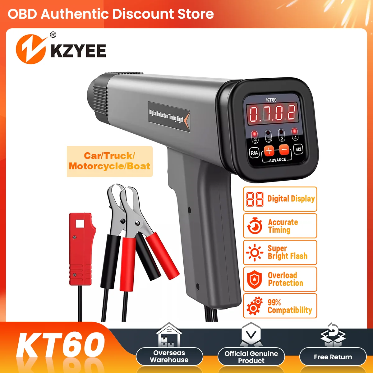 KZYEE KT60 Automotive Engine Timing Light for 12V System for 2&4 Stroke Petrol Engine Calibrate Ignition Timing  Tool