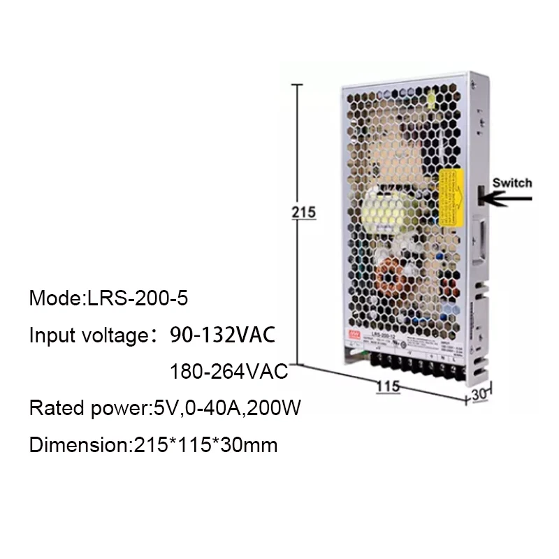 Meanwell LRS-200-5 Ultra-thin DC Output 5V 40A 200W LED Power Supply For LED Advertising Display