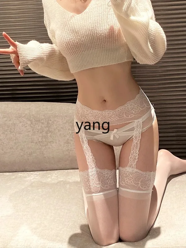 Yjq integrated suspenders stockings women's light and thin fishing net socks red-edged lace pantyhose